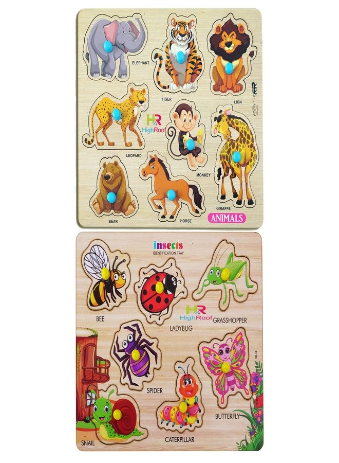 HIGHROOF® Kids Fort Pre Nursery Educational Jigsaw Puzzles for Adults Kids Learning Toys Kit Board Game 2 pcs Set of Animals & Insects Educational Toy - Image 1